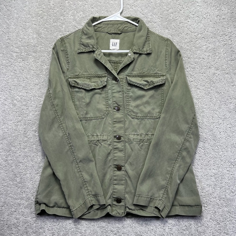 Gap Field Jacket Womens Small Olive Green Tencel Lyocell Utility Sustainable